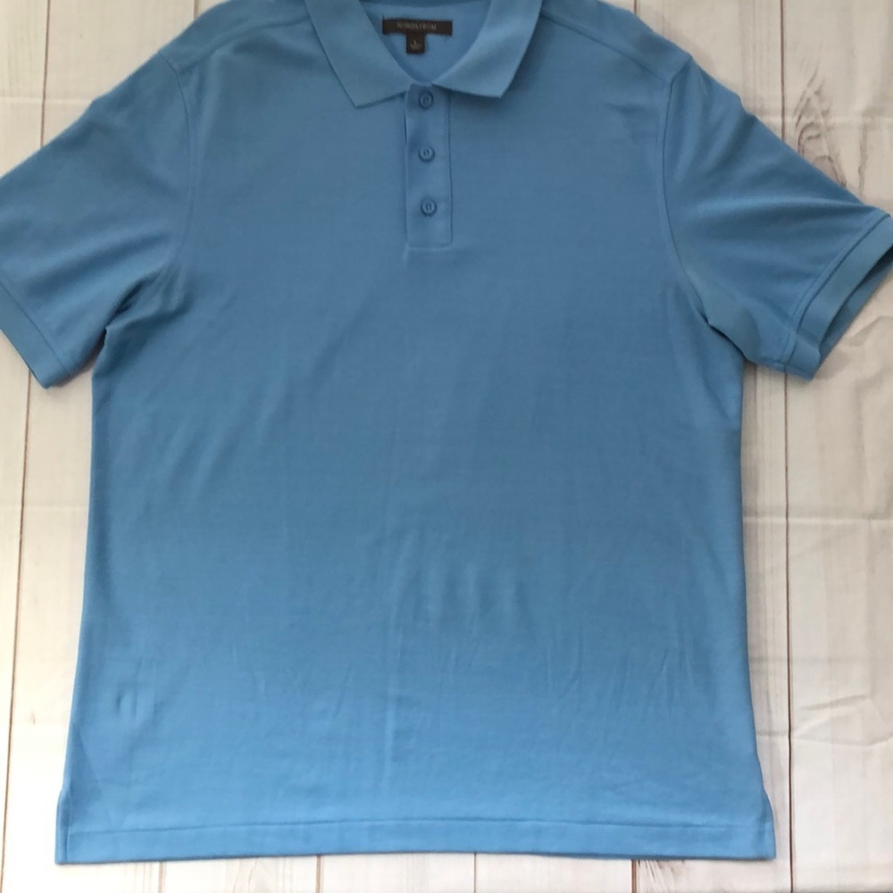 NORDSTROM NEW Blue Short Sleeve 100% Cotton Collared Polo Shirt Men’s Large NWOT - Picture 2 of 14